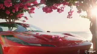 Ferrari Beneath Blooming Bougainvillea &mdash; Luxury Coastal Calm in Warm Sunlight