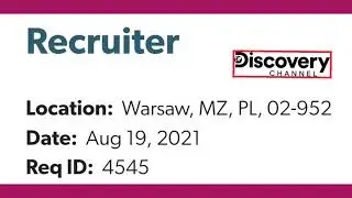 DISCOVERY channel RECURITER job Openings at WARSAW, MZ,  POLAND, EUROPE.. August 2021