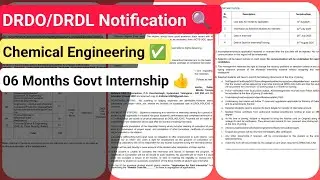Internship Alert 🔔 DRDO/DRDL, BE/BTech Chemical Engg | Notification | NotebookLM Pro