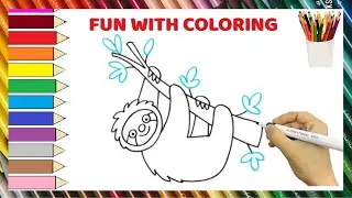 🦥🌈 Let&rsquo;s Draw & Color the Little Sloth Hanging on a Tree Branch Together!