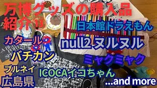 [大阪•関西万博で手に入れたグッズ購入品紹介⑬]null2ヌルヌルの期間限定トートバッグ、日本館ドラえもん、ICOCAカモノハシイコちゃん、ミャクミャク、海外パビリオンやナショナルデーのもの