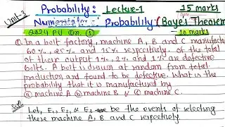 Unit-3|Probability|Lecture-1|Baye's Theorem All Solutions|Probability & Statistucs BE PU PoU TU KU