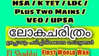First World War Expected Questions. HSA || K TET || PSC January 28, 2022