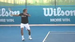 Roger Federer practicing in Abu Dhabi during the Mubadala World Tennis Championship