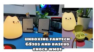 Unboxing Fantech GS203(white)speaker and baseus encok wm01(yellow) wireless earbuds||ASMR