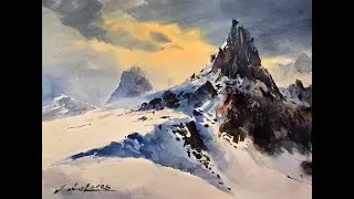 How to Paint a Dramatic Snowy Mountain - Watercolor Tutorial