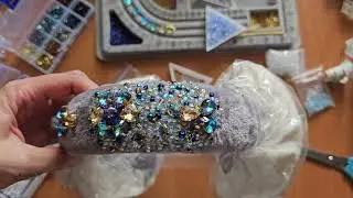 Bejeweled Fur earmuffs Blue & Gold.  Embroidered Fur earmuffs. | Хутряні навушники - оздоблення.