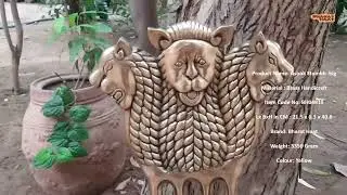 BHARAT HAAT Brass Ashok Stambh Emblem Sculpture Standing Ashoka Chakra Pillar Four Lions
