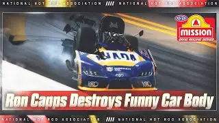 Рон Кэппс уничтожает кузов Funny Car в Шарлотте
