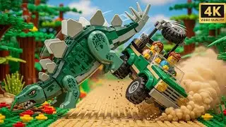 LEGO City Safari Jeep Flipped Over by an Angry Stegosaurus! 🚙💥🦕