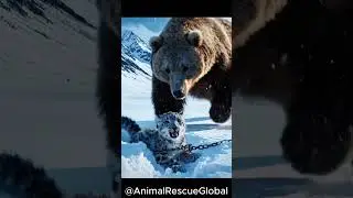 Bear Saves Snow Leopard Cub #animals #animalrescue #wildlife #shortsvideo #shortsfeed