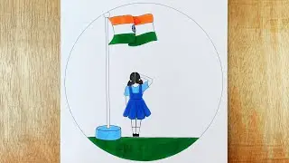 Republic day easy drawing || How to draw a school girl saluting flag of India || Indian flag drawing