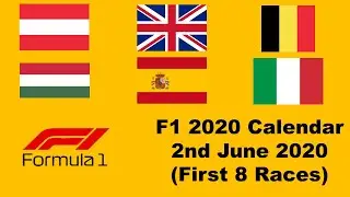 F1 2020 Calendar  - 2nd June 2020 Update (First 8 Races)
