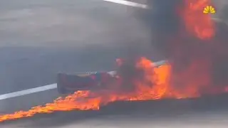 TY GIBBS GAS CAN CATCHES FIRE - 2023 YELLAWOOD 500 - 2023 NASCAR CUP SERIES