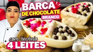 Barca de chocolate branco com recheio 4 leites