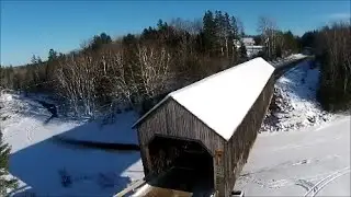 New Brunswick Covered Bridge aerial view Series- Cameron Mills St Ignace