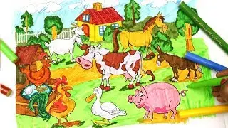 colouring Pages Farm Animals: Duck, Cow, Dog, Cat and Color Flower Garden For Kids