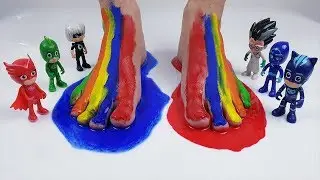 Pj Masks Falling Into Water And Learn Colors Slime - Colorful Feet