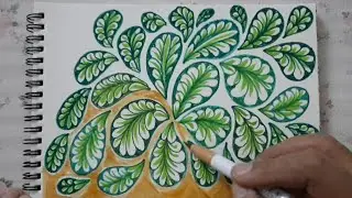 Relaxing Leaf Zentangle Pattern Tutorial | Step-by-Step Drawing for Beginners 