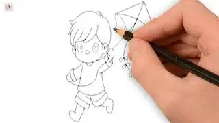 How to draw a boy flying a kite🪁 step by step for beginning || Makar Sankranti Special Drawing