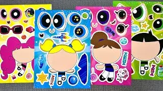 [Paper DIY] Powerpuff Girls Sticker Book DIY ⚡ ASMR Peeling with Blossom, Bubbles & Buttercup
