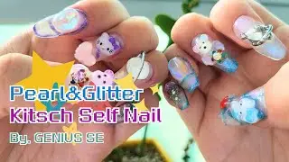 Sub) Pearl&Glitter Hello Kitty Kitsch Nail ASMR #Self-nail #Nail-art