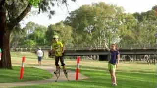 jumping stilts - Adam breaking the world record for fastest 100m