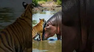 Tiger Attacks a Hippo&hellip; Big Mistake! 🐅🦛 #shorts