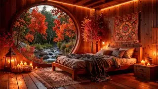 Peaceful Autumn Bedroom Jazz 🍁 Flowing Stream, Candlelight & Gentle Jazz for Deep Sleep