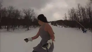 Girl Snowboarder Wiping Out In Her Bridesmaid Dress