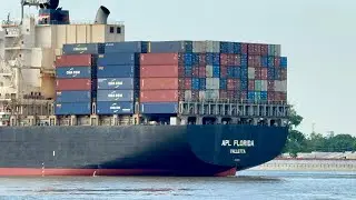 Ocean-going ship hauls cargo down Mississippi River in New Orleans #neworleans #mississippiriver
