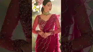 Designer Saree Look Red Net Saree | Magenta Ruffle Saree ❤️ #RedSaree#NetSaree #sareelove