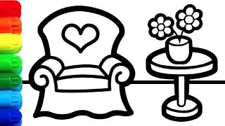 How to Draw and Color a Cute Armchair & Flower Table for Kids 🎨 | Flowers for Toddlers