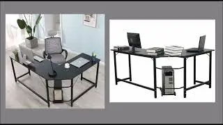L-Shaped Desk Corner Computer Gaming Laptop Table Workstation Home Office Black