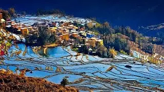Incredible aerial view of the terraced rice fields in Yuanyang, southwest China's Yunnan