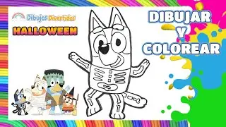 ¡Bluey CALAVERA! 💀 Dibuja y Colorea a Bluey de Esqueleto para Halloween 🎃 Dibujos Divertidos