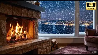 Cozy Fireplace ❄️🔥 | Snowy Night by the Bosphorus | Relax & Sleep Ambience