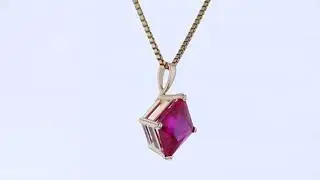 Peora 14 Karat Yellow Gold Princess Cut 3.00 Carats Created Ruby Pendant P9772