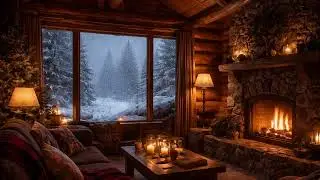 1 Hour Fireplace Ambiance with Snowstorm in a cozy cabin