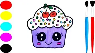Cupcake Drawing Painting And Colouring For Kids And Toddlers | Cute Cupcake Drawing Easy For Kids