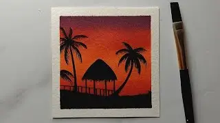 Cute Sunset Vibes ✨ | Satisfying Palm Tree & Hut Acrylic Painting | Adorable Sunset Scenery Painting