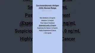 Carcinoembryonic Antigen Normal Range|CEA|Carcinoembryonic Antigen#cancer#testing#shorts#laboratory
