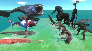 Aquatics Battle - The Bloop VS Dark Team Mecha Godzilla - Animal Revolt Battle Simulator