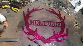 custom metal sign - custom metal monogram, horn sign in plumb crazy purple, custom metal signs