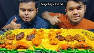 Bengali Style Khichdi with Gobi Pakora, Brinjal Fry & Mirchi Pakora | Mukbang Eating Show