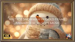 Vintage Snowman in Gold | Animated 4K Framed TV Art with Cozy Winter Music