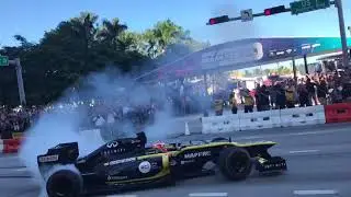 Renault Lotus E20 donuts on Biscayne Boulevard, for Miami F1 Festival