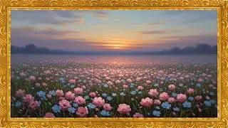 Soft Pink & Blue Flowers at Sunset 🌷 Classical Oil Painting | 4K Calm Ambience