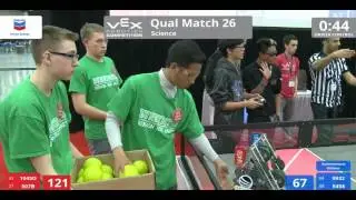 VEX Worlds 2016 - VRC High School - Science - Qual 26 (1045D 507B) 186 vs 67 (9932 9458)