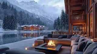 Warm Fireplace & Soft Piano Music | Relaxing Holiday Ambience with Snowfall